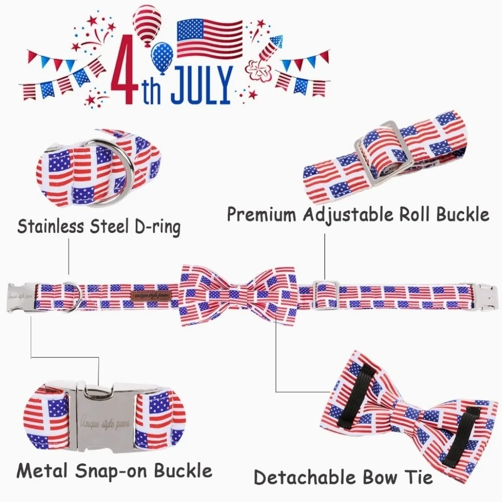 Unique style paws American Flag  Dog Collar with Bow Tie Size Small